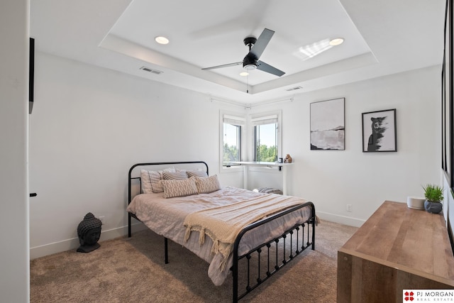 21034 X St, Omaha, NE 68022 - bedroom featuring a raised ceiling, carpet, a ceiling fan, and recessed lighting