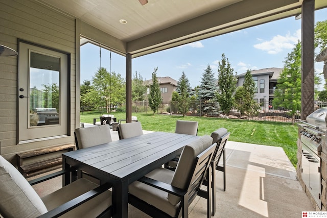 21034 X St, Omaha, NE 68022 - fenced backyard with outdoor dining space and a patio area