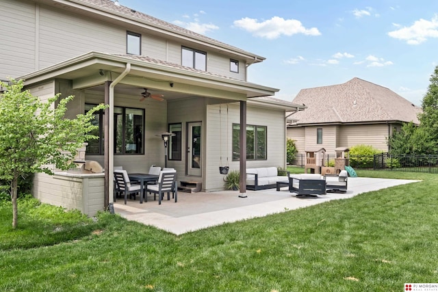 21034 X St, Omaha, NE 68022 - rear view of house with an outdoor hangout area, ceiling fan, and a patio