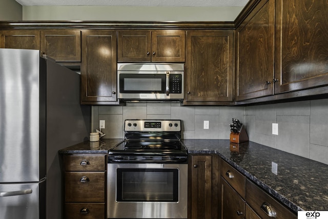 6015 S 193rd St, Omaha, NE 68135 - kitchen featuring stainless steel appliances, dark brown cabinetry, and tasteful backsplash