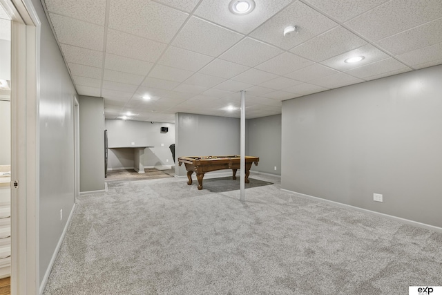 6015 S 193rd St, Omaha, NE 68135 - recreation room featuring carpet floors, recessed lighting, billiards, and a paneled ceiling