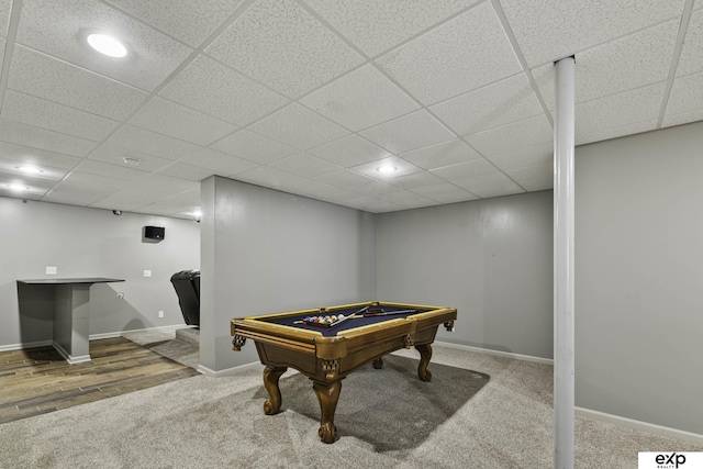 6015 S 193rd St, Omaha, NE 68135 - game room featuring billiards, carpet floors, a paneled ceiling, and recessed lighting