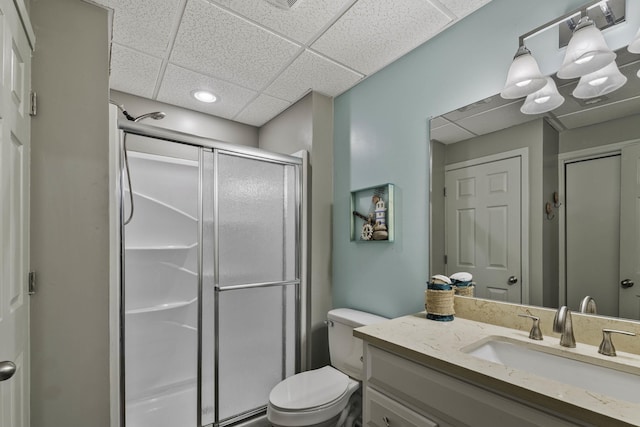6015 S 193rd St, Omaha, NE 68135 - bathroom with vanity, a shower stall, a drop ceiling, and recessed lighting