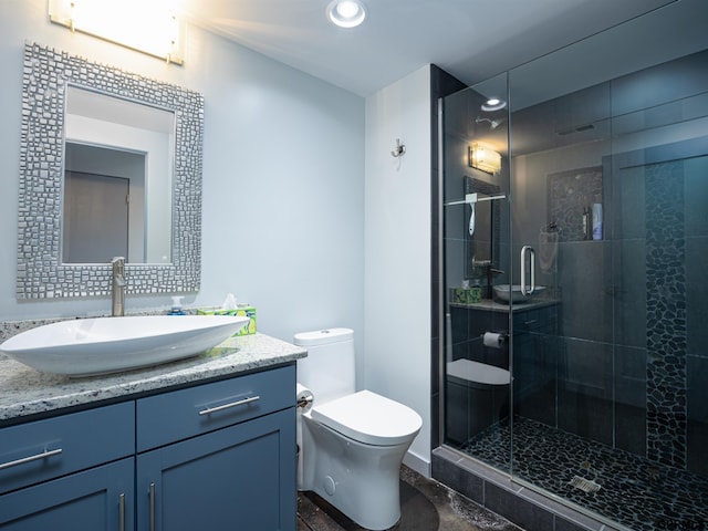 201 Bellevue Blvd N, Bellevue, NE 68005 - full bathroom with vanity, a stall shower, and recessed lighting