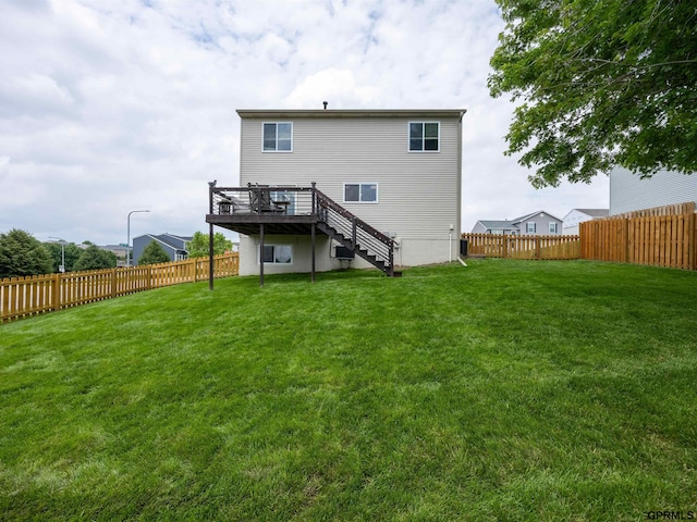 15413 Bondesson St, Bennington, NE 68007 - rear view of property with stairs, a fenced backyard, and a deck
