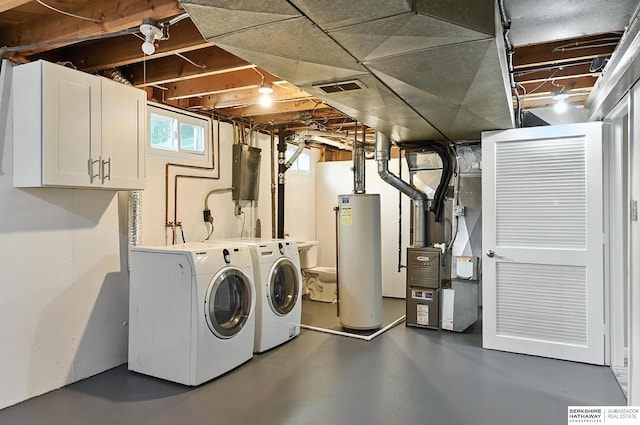3207 S 121st St, Omaha, NE 68144 - washroom with gas water heater, washer and dryer, cabinet space, and heating unit