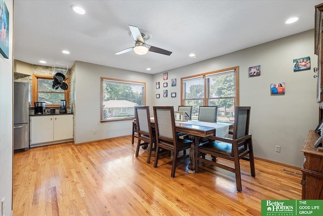 754 10th St, Syracuse, NE 68446 - dining room with a ceiling fan, light wood finished floors, and recessed lighting