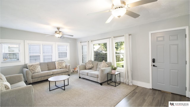 1757 N Linden St, Wahoo, NE 68066 - living area with ceiling fan and wood finished floors