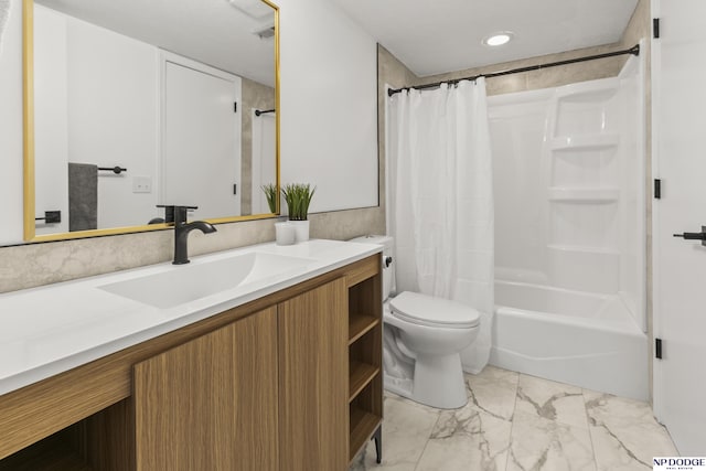 12328 Rose Ln, Omaha, NE 68154 - full bath featuring marble finish flooring, vanity, and shower / bath combo with shower curtain