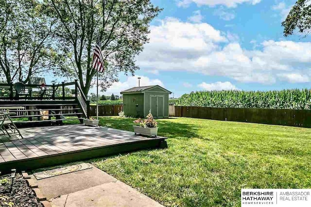 301 Gladys Ave, Yutan, NE 68073 - fenced backyard featuring a shed and a wooden deck