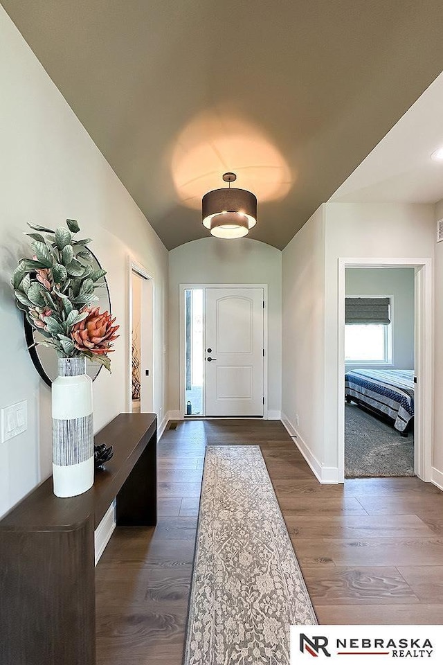 11701 S 119th Ave, Papillion, NE 68046 - entrance foyer with dark wood-type flooring and vaulted ceiling