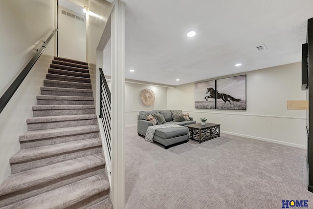 6833 Summerset Ct, Lincoln, NE 68516 - staircase featuring carpet, recessed lighting, and wainscoting