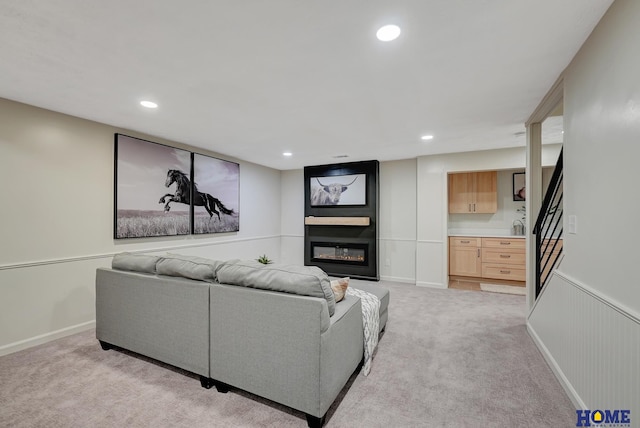 6833 Summerset Ct, Lincoln, NE 68516 - living area featuring recessed lighting, light carpet, and a glass covered fireplace