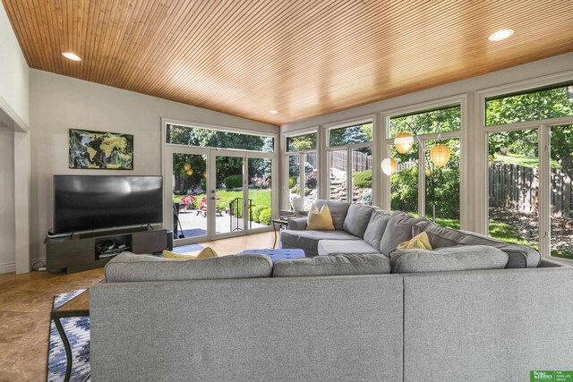 1015 N 127th Cir, Omaha, NE 68154 - living area with wood ceiling, french doors, and recessed lighting