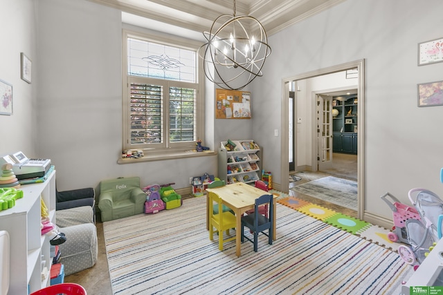 1015 N 127th Cir, Omaha, NE 68154 - playroom with crown molding and a chandelier
