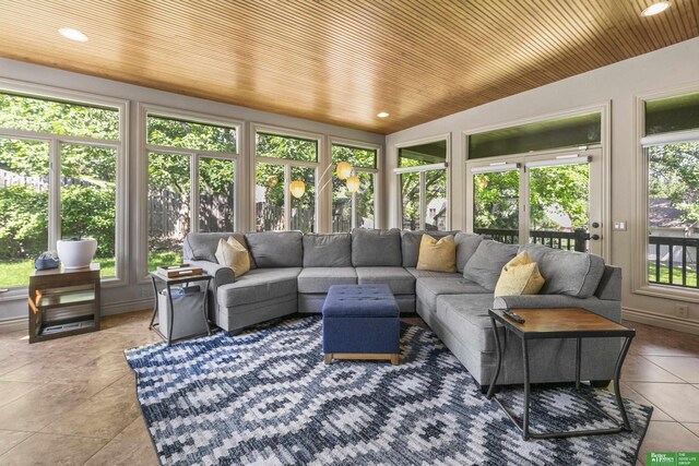 1015 N 127th Cir, Omaha, NE 68154 - sunroom with tile patterned floors, wood ceiling, and recessed lighting