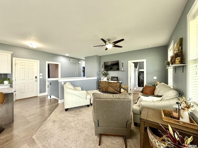 120 Snow Valley Cir, Palmyra, NE 68418 - living room with ceiling fan, light wood finished floors, and recessed lighting