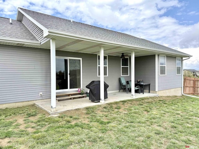 120 Snow Valley Cir, Palmyra, NE 68418 - back of house featuring a patio area, roof with shingles, and a ceiling fan