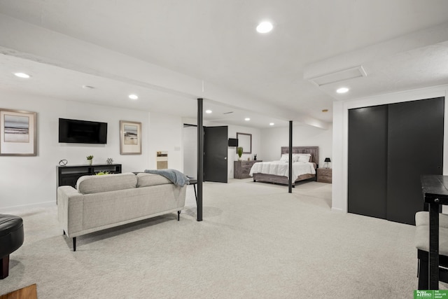 2330 S 90th St, Omaha, NE 68124 - living room featuring light carpet, recessed lighting, and attic access