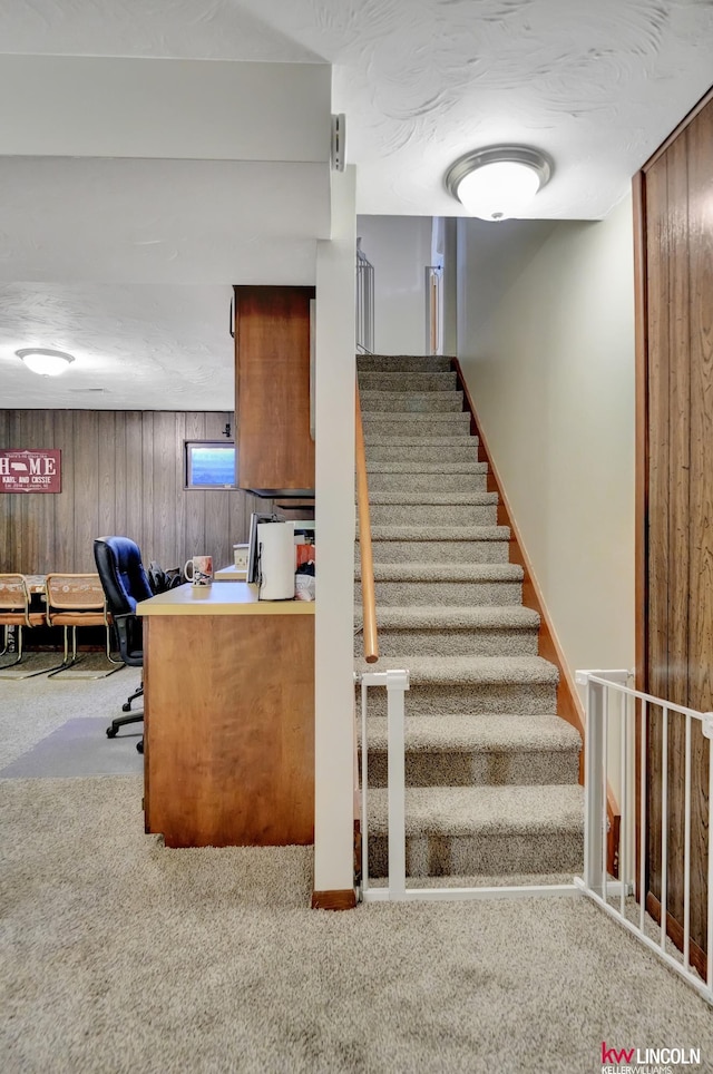 8032 E Avon Ln, Lincoln, NE 68505 - stairs featuring carpet floors and wood walls