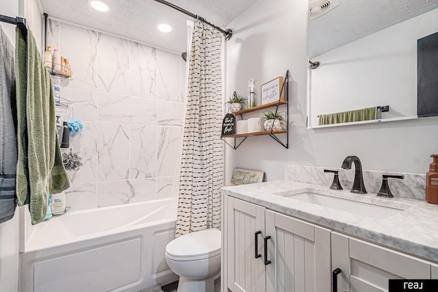 549 Washtington St, Carson, IA 51525 - bathroom with vanity, shower / bath combination with curtain, and recessed lighting