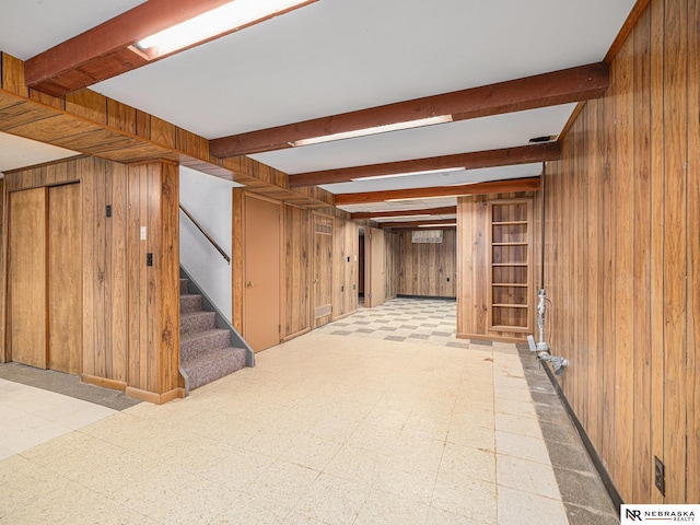 9418 Meredith Ave, Omaha, NE 68134 - finished below grade area with wood walls, light floors, and stairs