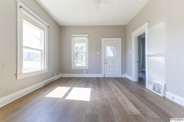 6316 Spencer St, Omaha, NE 68104 - entryway with hardwood / wood-style floors and a ceiling fan