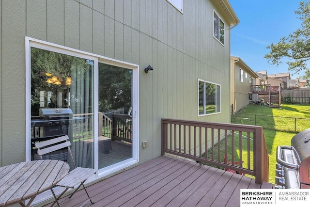 14210 Potter Pkwy, Omaha, NE 68142 - wooden deck featuring a fenced backyard and a grill