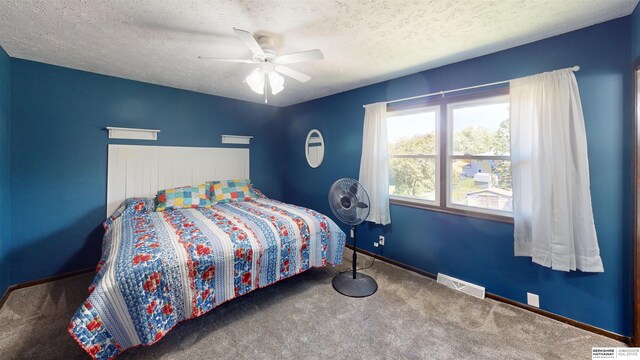 10912 V St, Omaha, NE 68137 - carpeted bedroom with a textured ceiling and ceiling fan
