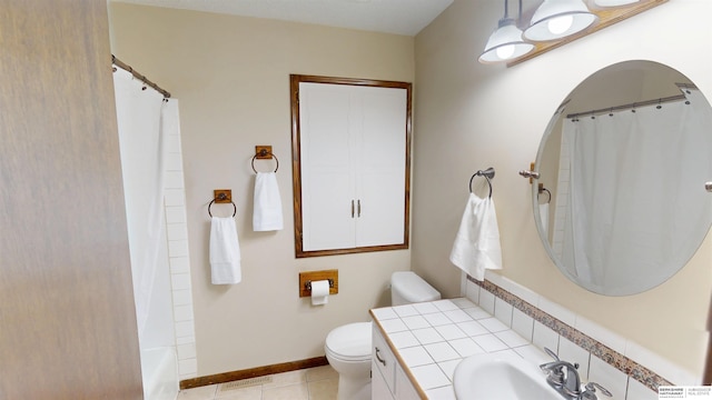 10912 V St, Omaha, NE 68137 - bathroom with vanity, tile patterned floors, and shower / bathtub combination with curtain