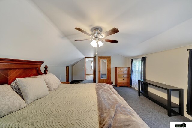 4415 S St, Lincoln, NE 68506 - carpeted bedroom with lofted ceiling and a ceiling fan