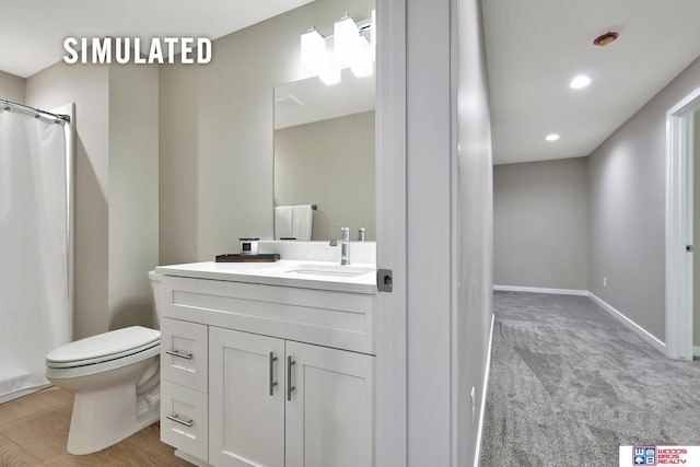 246 N 105th St, Lincoln, NE 68527 - bathroom with vanity, curtained shower, and recessed lighting