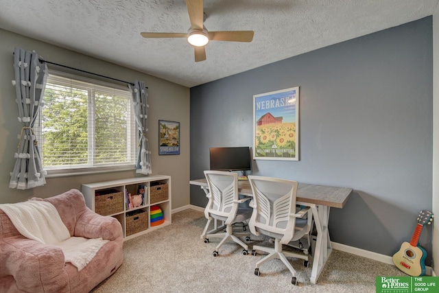 11122 Jefferson St, Omaha, NE 68137 - office with a textured ceiling, ceiling fan, and carpet floors
