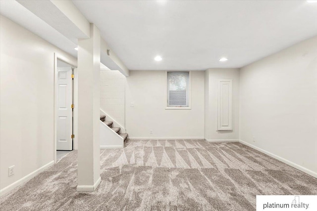 3052 S 46th Ave, Omaha, NE 68106 - finished below grade area with carpet floors, stairway, and recessed lighting