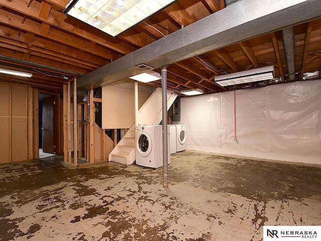 7626 S 41st St, Bellevue, NE 68147 - unfinished basement with independent washer and dryer and stairway