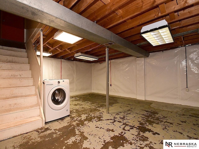 7626 S 41st St, Bellevue, NE 68147 - unfinished basement featuring washer / dryer and stairs