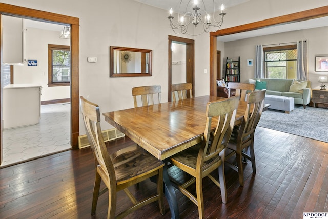 4340 Miami St, Omaha, NE 68104 - dining area featuring a chandelier and dark wood-style floors