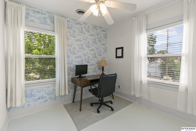 4340 Miami St, Omaha, NE 68104 - office featuring wallpapered walls and a ceiling fan