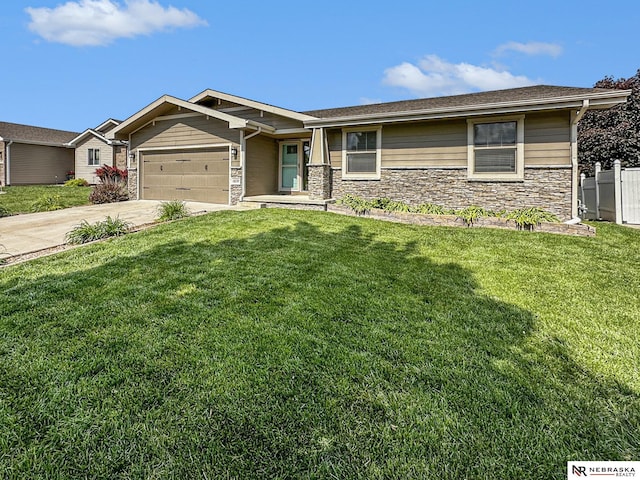 1809 SW Derek Ave, Lincoln, NE 68522 - view of front of house with stone siding, a garage, and concrete driveway