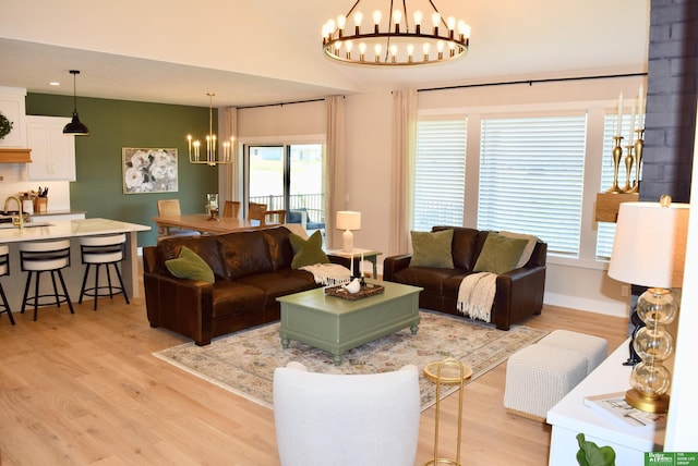 5445 Kestrel Pkwy, Omaha, NE 68022 - living area with a chandelier and light wood-type flooring