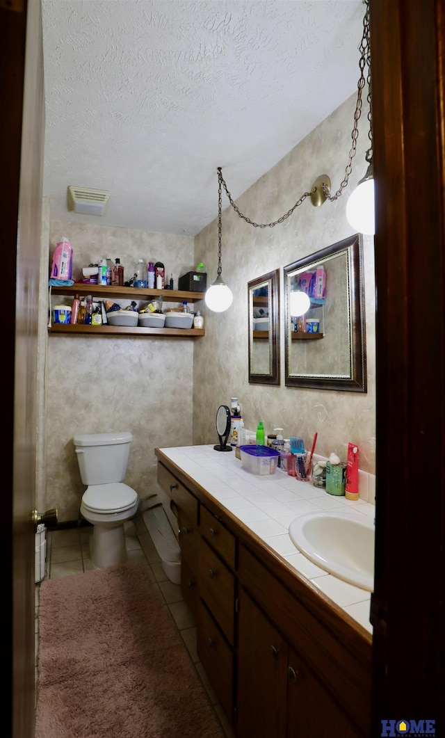 1365 N Chestnut St, Wahoo, NE 68066 - bathroom featuring vanity, a textured ceiling, and tile patterned flooring