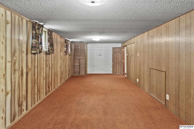 1107 E 1st St, Fremont, NE 68025 - finished basement featuring carpet, wood walls, and a textured ceiling