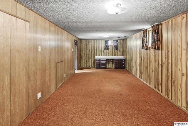 1107 E 1st St, Fremont, NE 68025 - hall with carpet floors, a textured ceiling, and wood walls