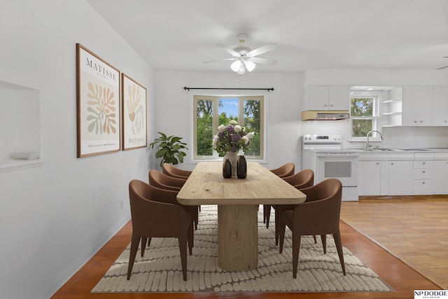 7922 Himebaugh Ave, Omaha, NE 68134 - dining space featuring ceiling fan and light wood-type flooring