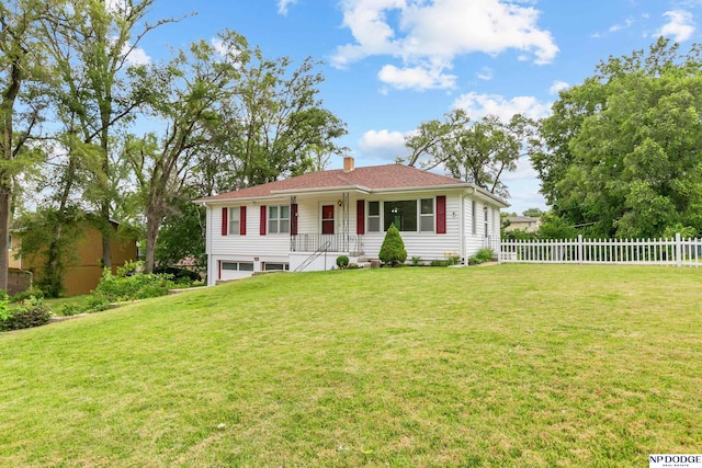 7922 Himebaugh Ave, Omaha, NE 68134 - ranch-style home featuring an attached garage, a chimney, and covered porch