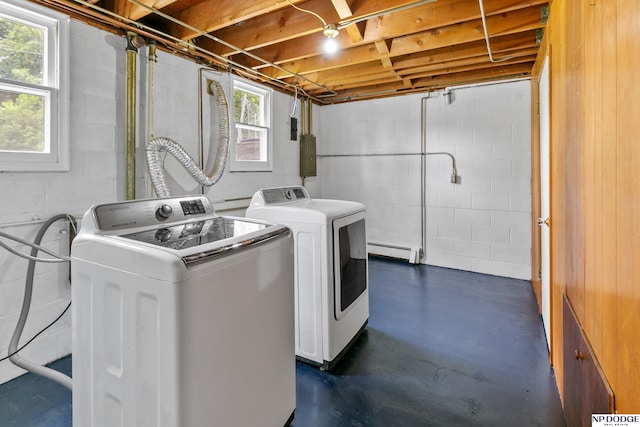 7922 Himebaugh Ave, Omaha, NE 68134 - washroom with washer and clothes dryer and baseboard heating