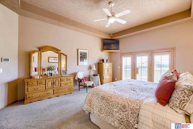 223 N Lakeview Way, Ashland, NE 68003 - bedroom with access to outside, carpet, a textured ceiling, and ceiling fan