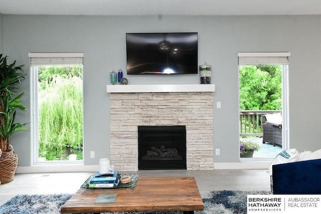 10818 S 109th St, Papillion, NE 68046 - living area with wood finished floors and a fireplace