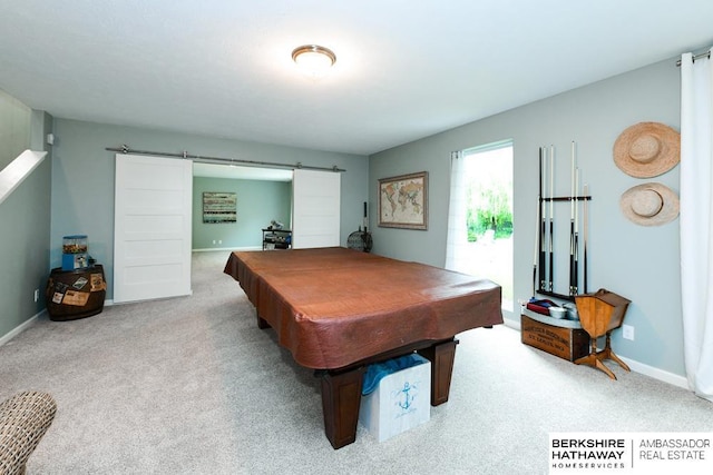 10818 S 109th St, Papillion, NE 68046 - playroom featuring a barn door, billiards table, and carpet floors