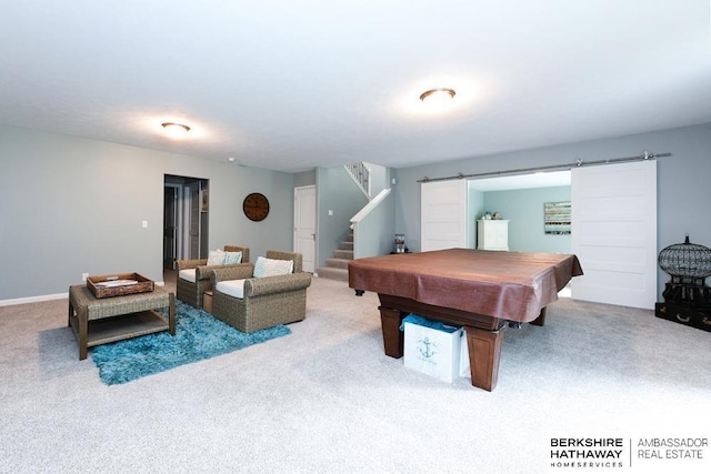 10818 S 109th St, Papillion, NE 68046 - game room with carpet, pool table, and a barn door